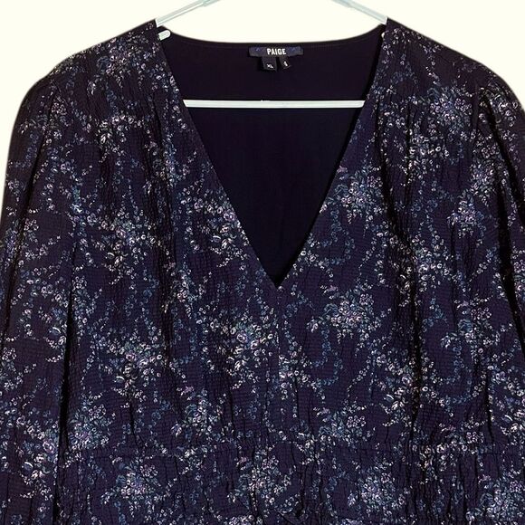 PAIGE Osaka Black Multi Long Sleeve Floral Silk Blend Top Size XL 📦 - Picture 7 of 10